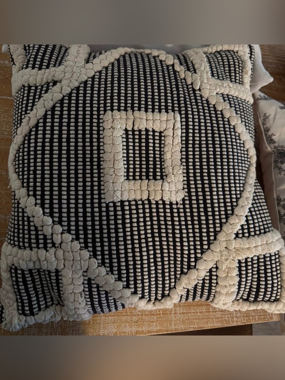 Black and Cream Geometric Tufted Decorative Pillow - Home Accents